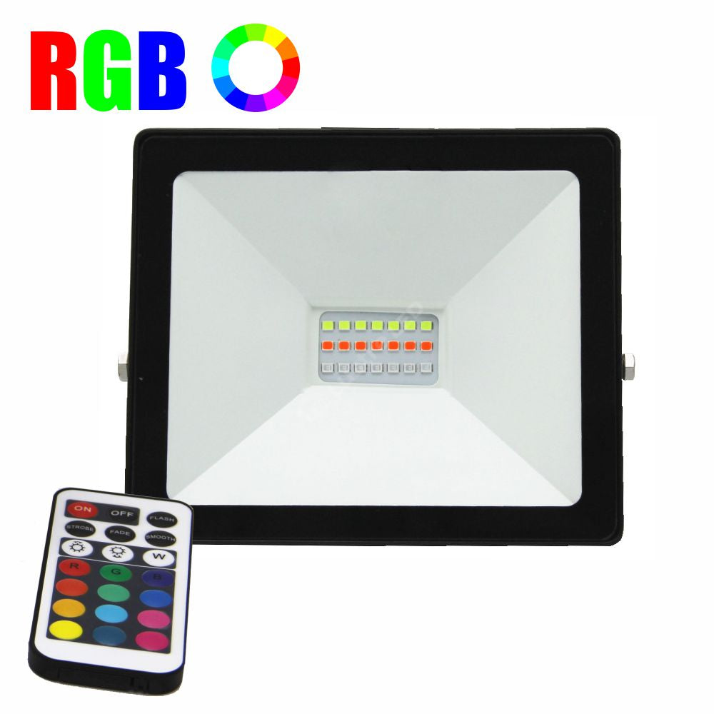 Proiector LED RGB Black 20W IP65, Dimabil cu Telecomanda