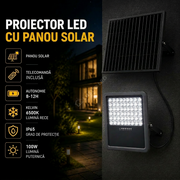 Proiector LED SMD 100W Premium cu Panou Solar si Telecomanda 6500K