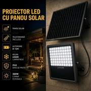 Proiector LED SMD 300W Premium cu Panou Solar si Telecomanda 6500K