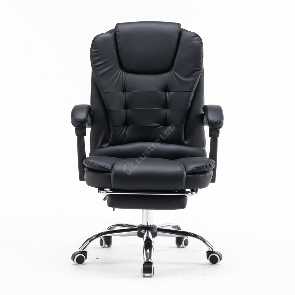 Scaun de Birou Reglabil Negru BOC-333 cu Suport de Picioare | Piele Ecologica