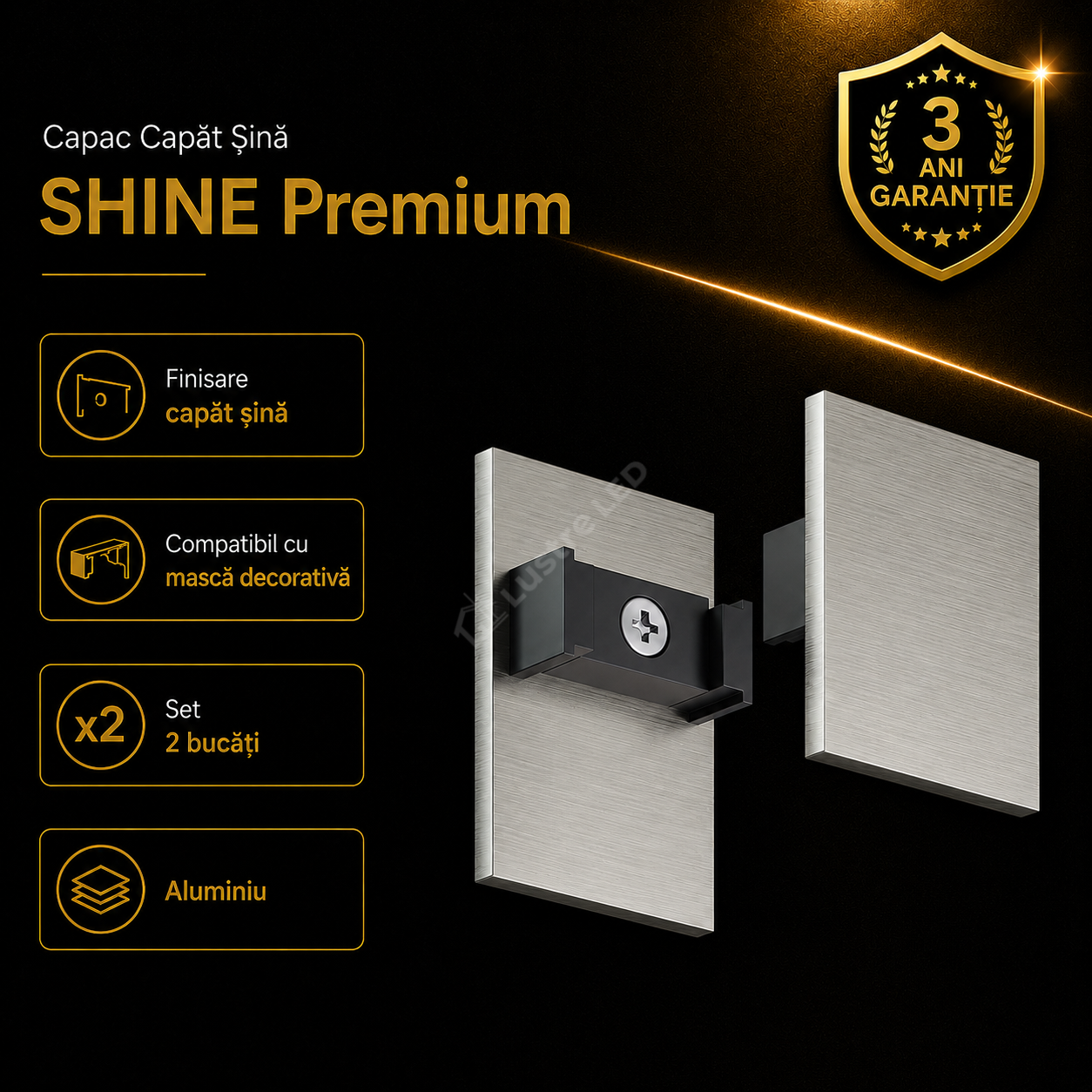 Set 2x Capat Terminal pentru Sina Magnetica cu Masca Decorativa SHINE TRACK Dark Nickel Premium