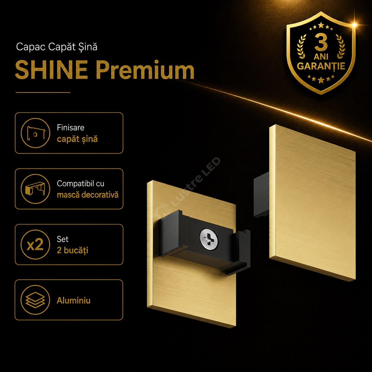 Set 2x Capat Terminal pentru Sina Magnetica cu Masca Decorativa SHINE TRACK Gold Premium