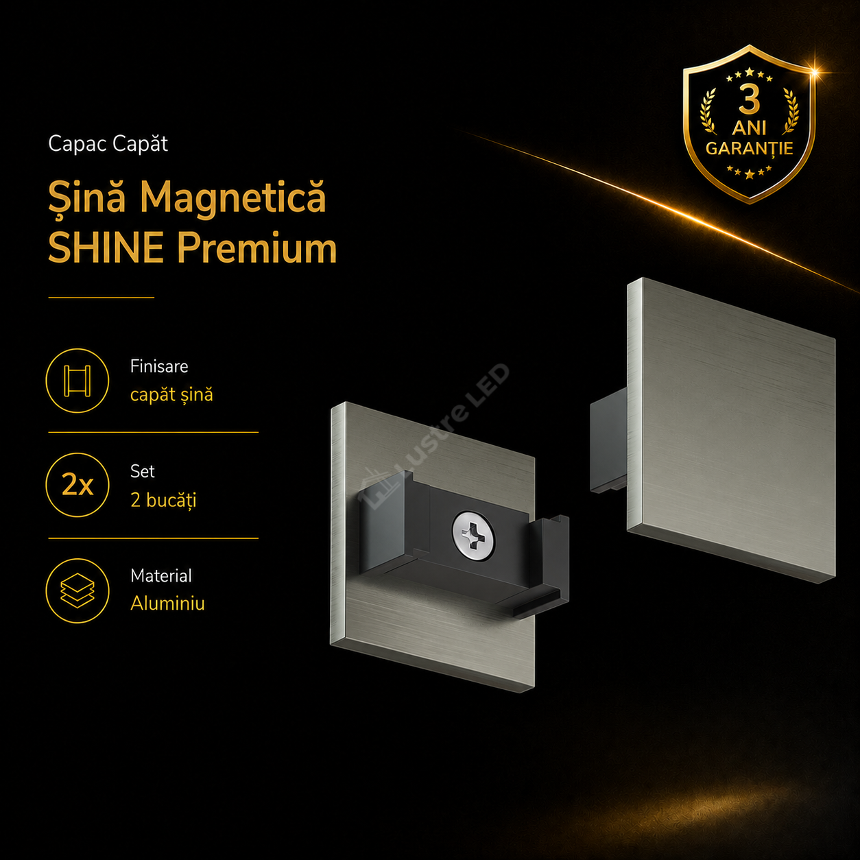 Set 2x Capat Terminal pentru Sina Magnetica fara Masca Decorativa SHINE TRACK Dark Nickel Premium