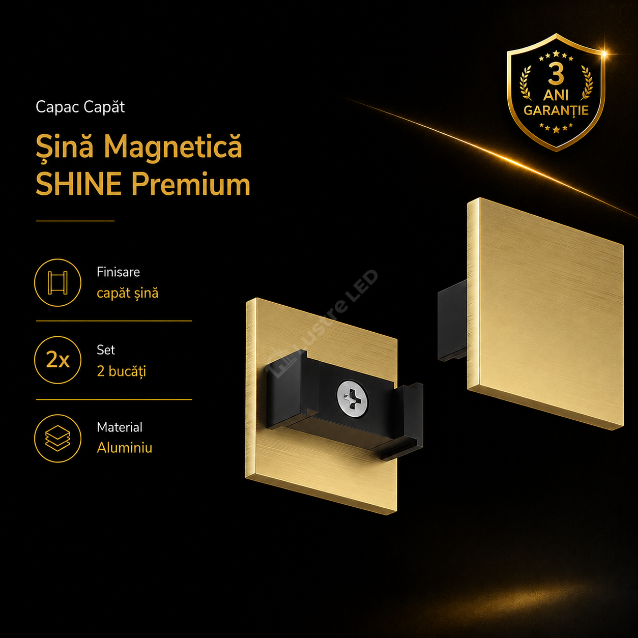 Set 2x Capat Terminal pentru Sina Magnetica fara Masca Decorativa SHINE TRACK Gold Premium
