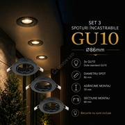 Set 3 Spoturi Agulo EGLO / Rotund / Negru / ⌀86mm / Incastrabil