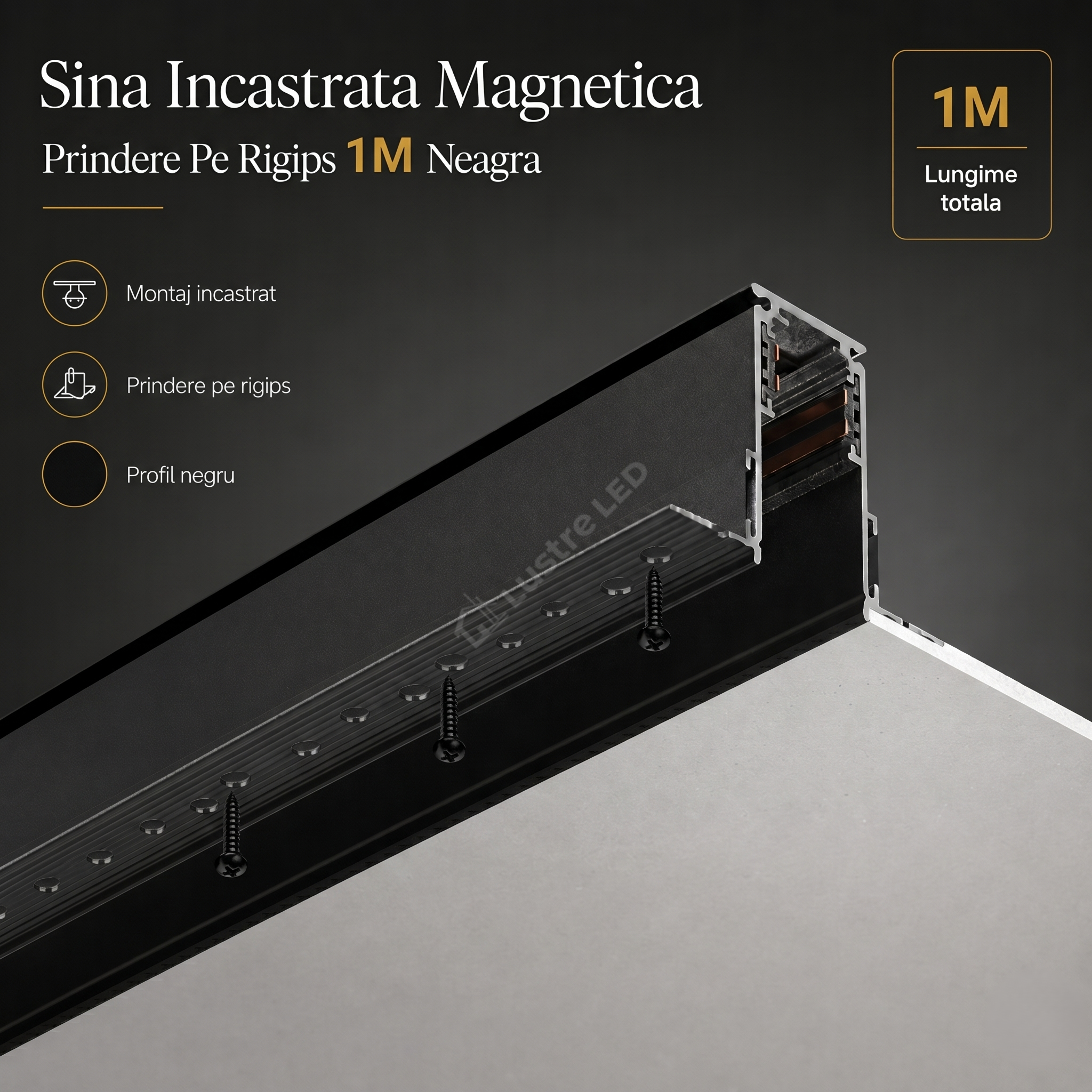 Sina Incastrata Magnetica Prindere Pe Rigips  1M Neagra