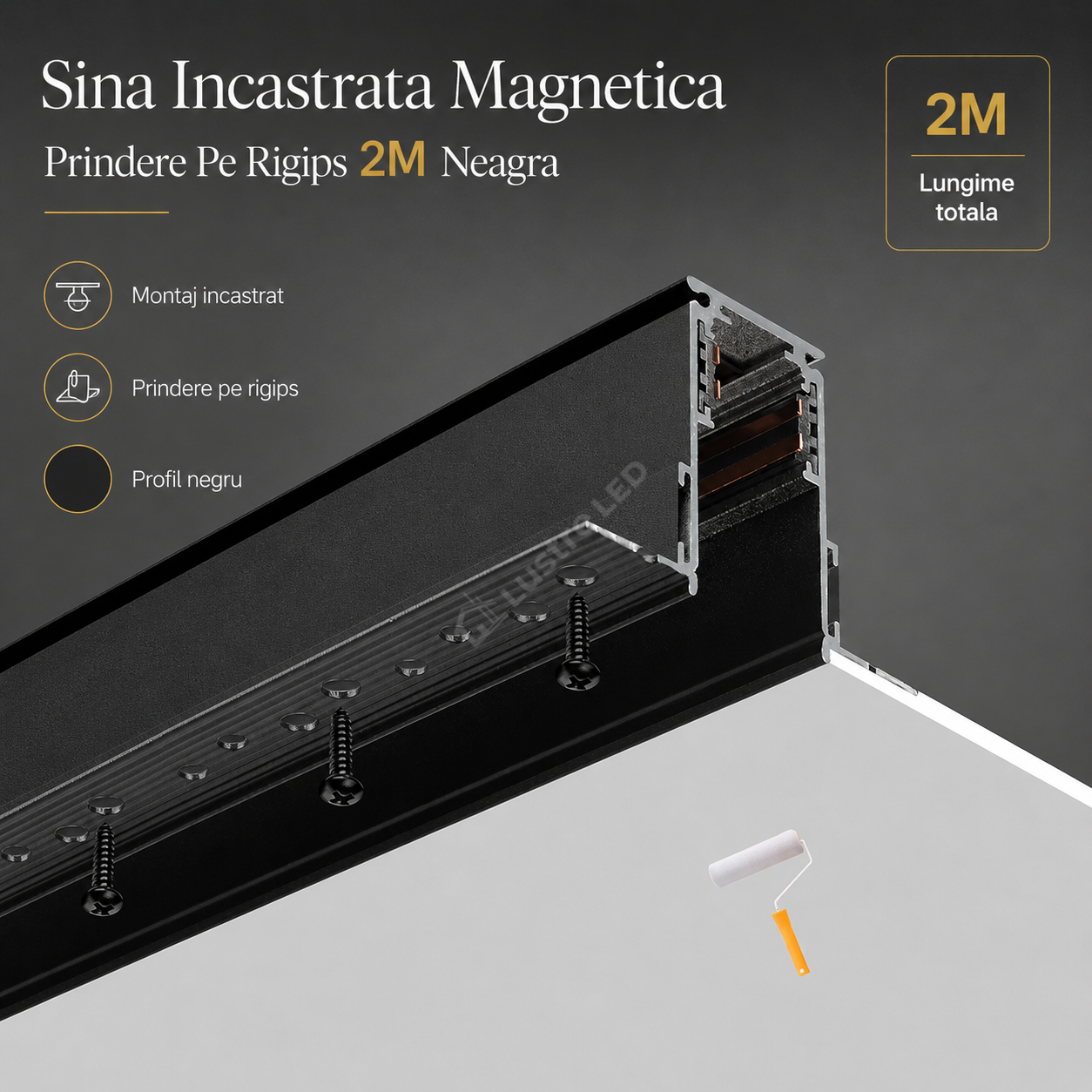 Sina Incastrata Magnetica Prindere Pe Rigips  2M Neagra