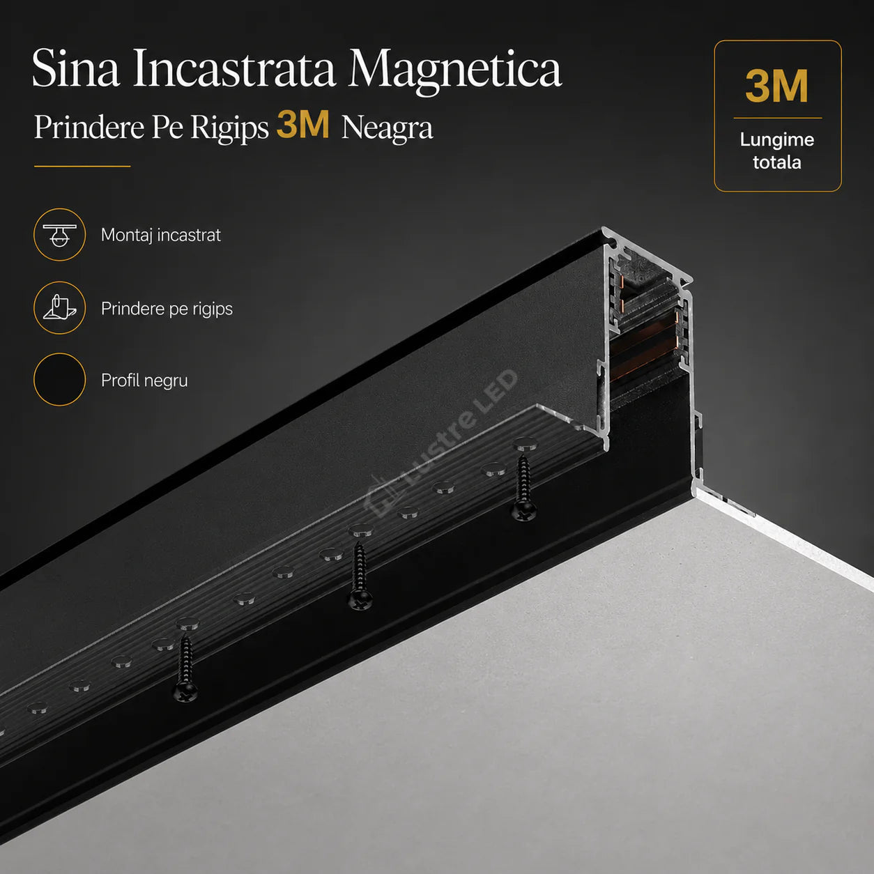 Sina Incastrata Magnetica Prindere Pe Rigips 3M Neagra