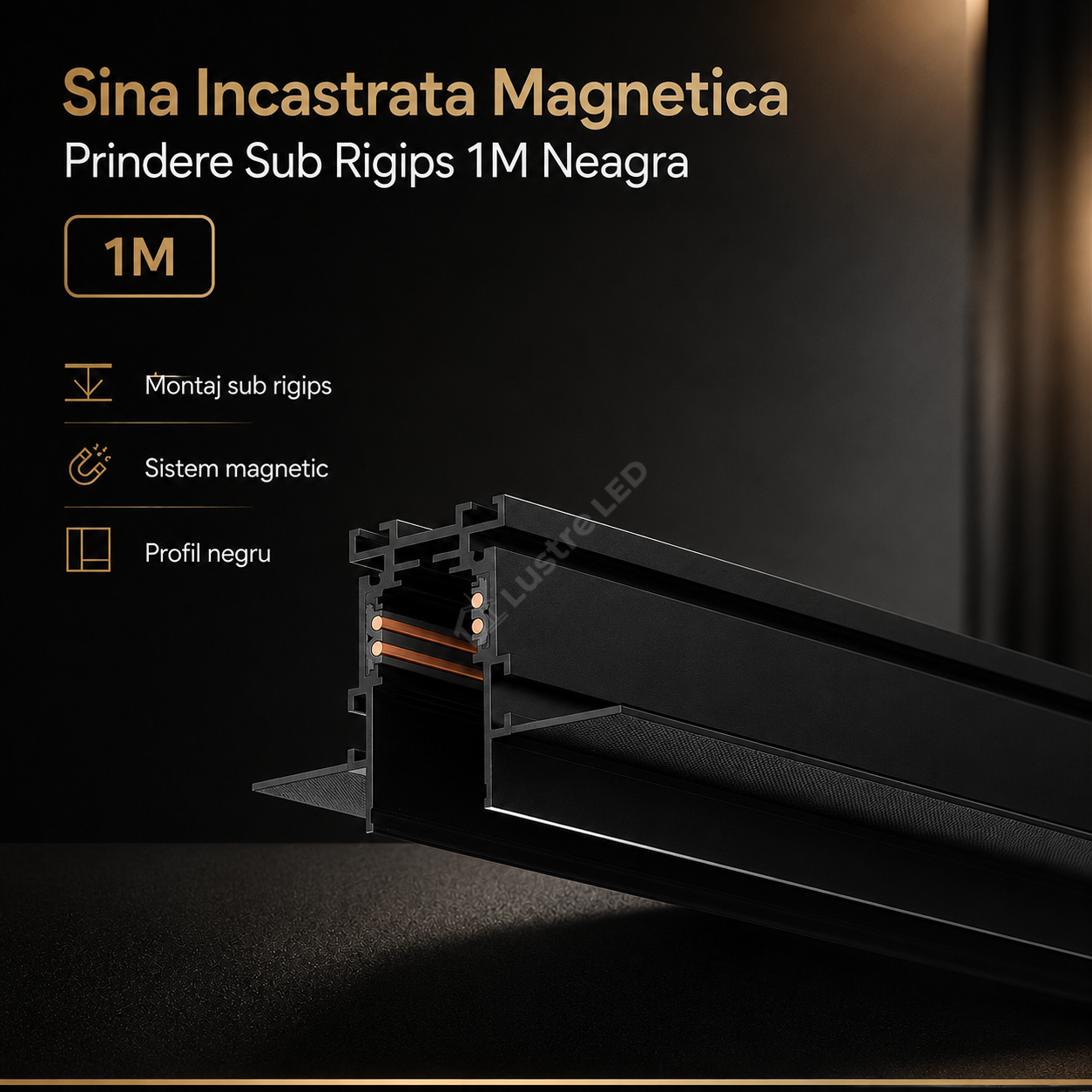 Sina Incastrata Magnetica Prindere Sub Rigips 1M Neagra