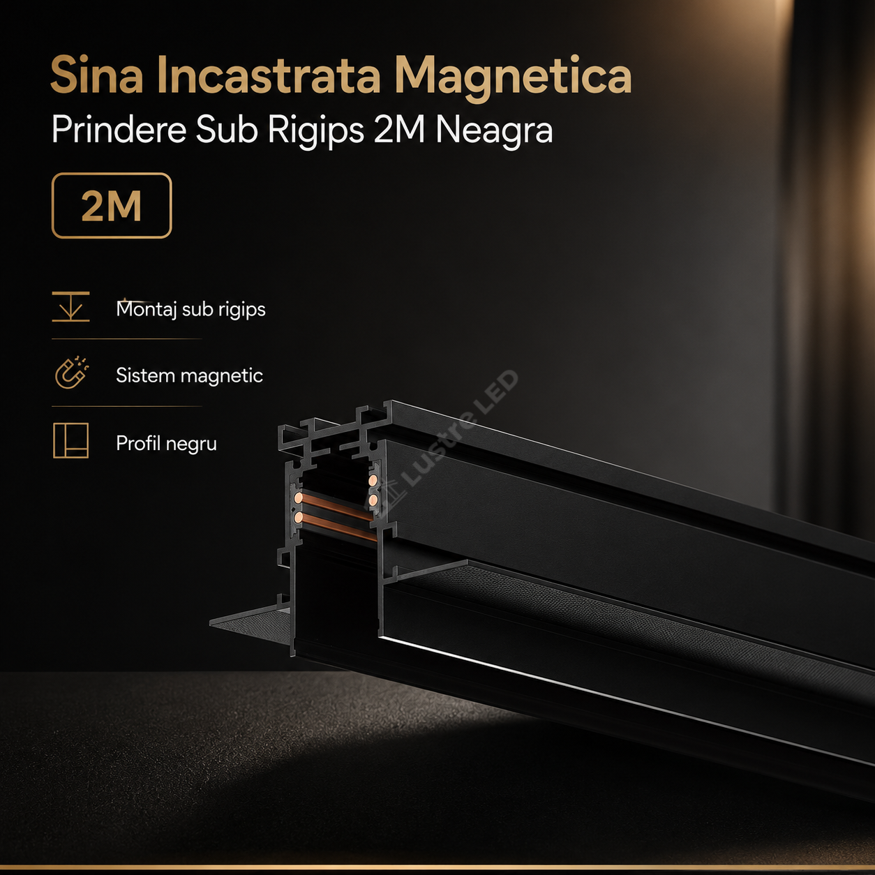 Sina Incastrata Magnetica Prindere Sub Rigips 2M Neagra