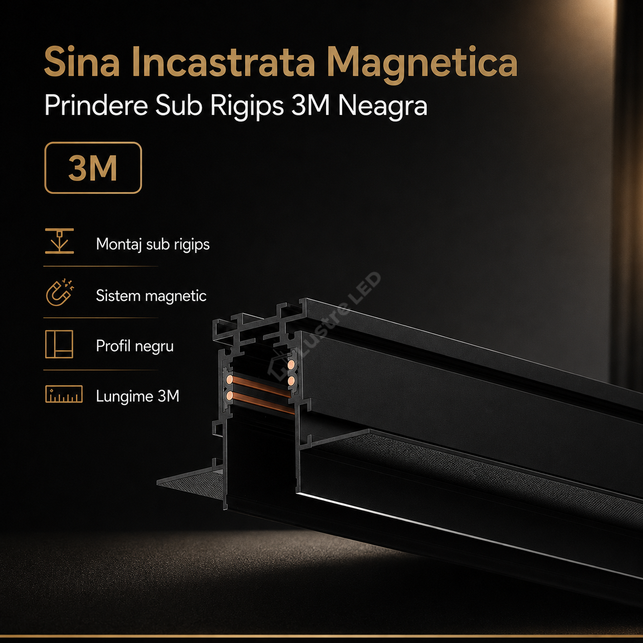 Sina Incastrata Magnetica Prindere Sub Rigips 3M Neagra