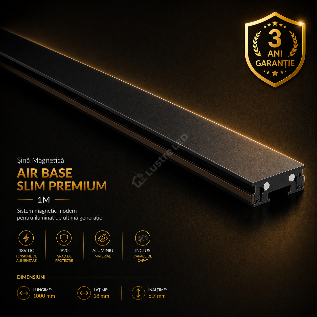 Șină Magnetică Slim AIR BASE Black Premium 100CM