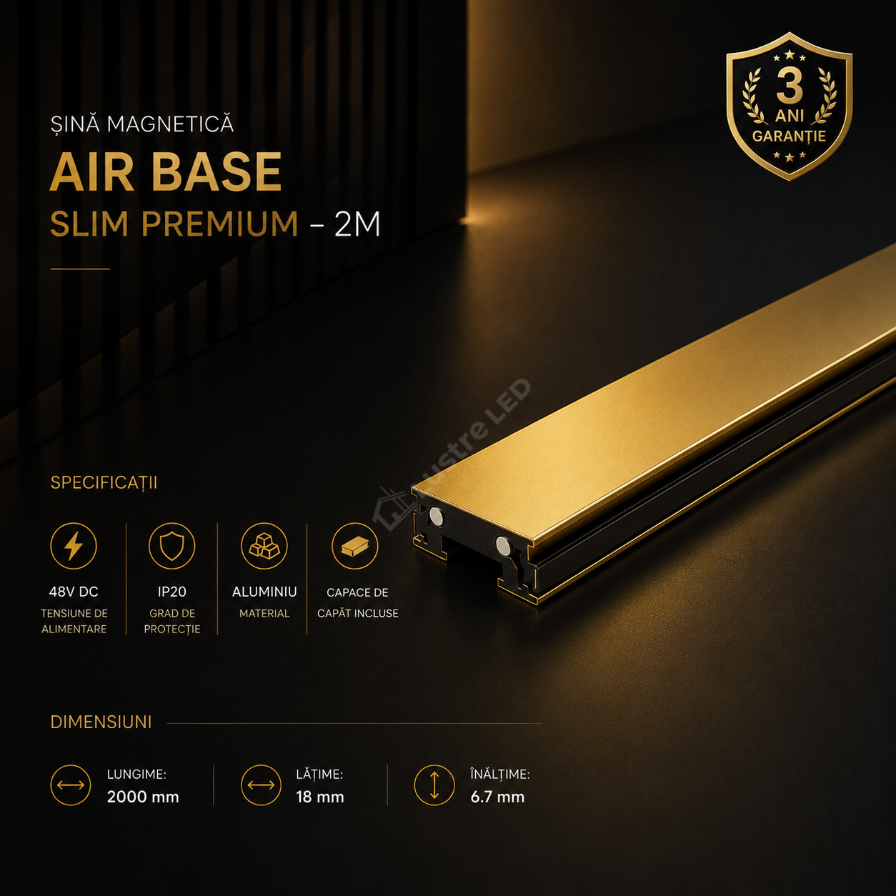 Șină Magnetică Slim AIR BASE Gold Premium 200CM