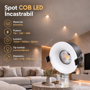 Spot COB LED Rotund Alb Incastrabil Lumina Neutra