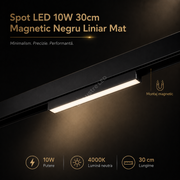 Spot LED 10W 30cm Magnetic Negru Liniar Mat