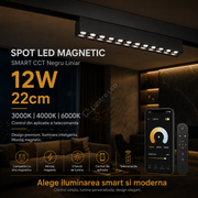 Spot LED 12W 22cm Magnetic Liniar SMART CCT Negru Telecomanda