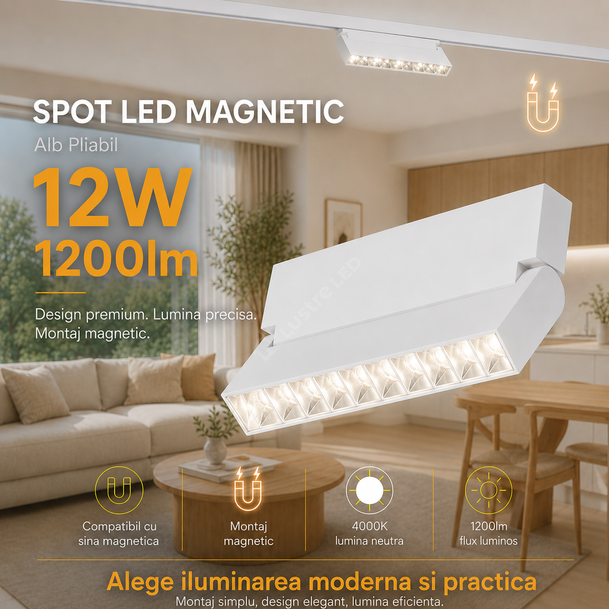 Spot LED 12W Magnetic Alb Pliabil