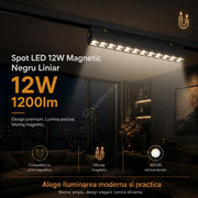 Spot LED 12W Magnetic Negru Liniar