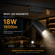 Spot LED 18W Magnetic Negru Cilindru