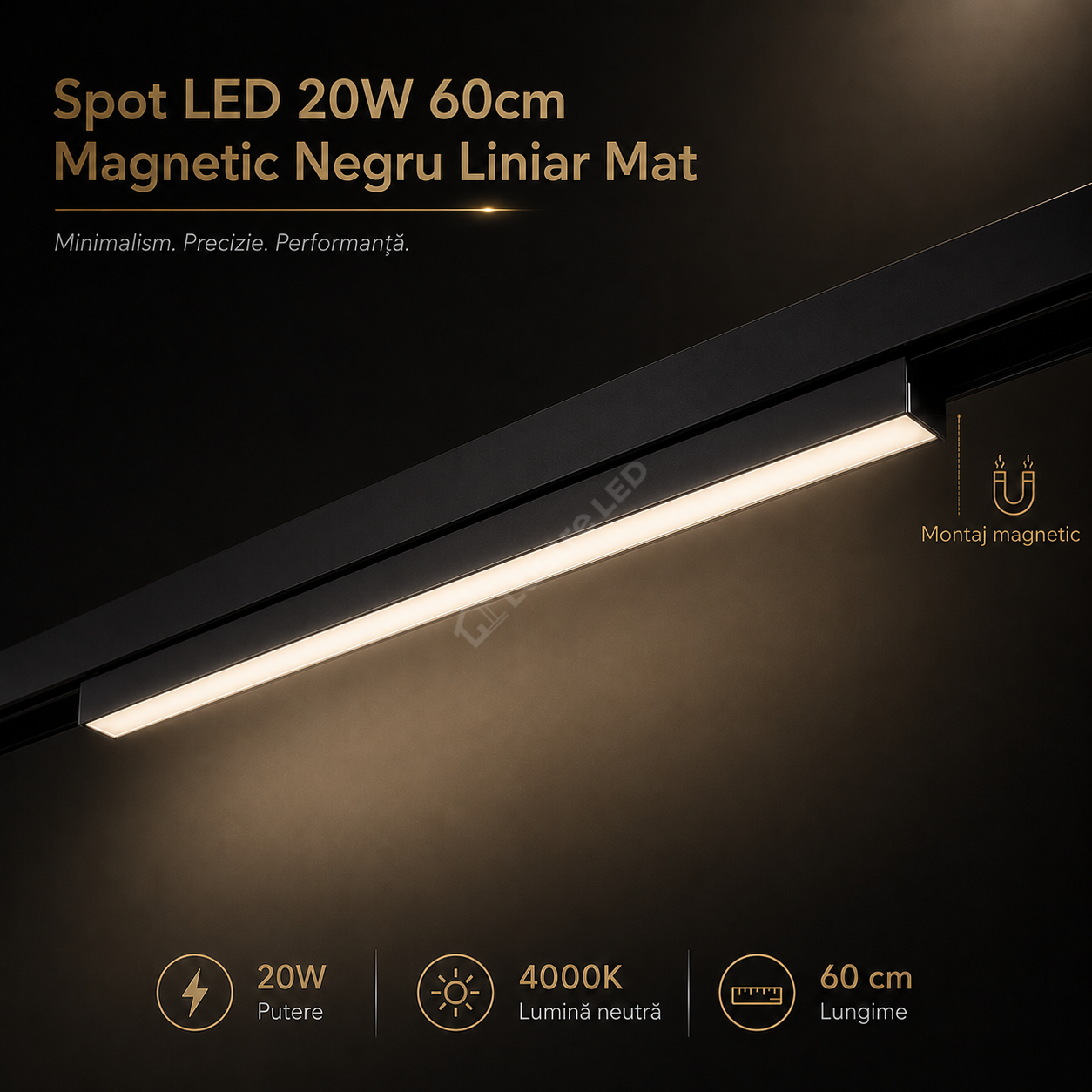 Spot LED 20W 60cm Magnetic Negru Liniar Mat