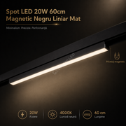 Spot LED 20W 60cm Magnetic Negru Liniar Mat