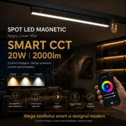 Spot LED 20W 60cm Magnetic SMART CCT Negru Liniar Mat Telecomanda
