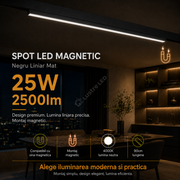 Spot LED 25W 90cm Magnetic Negru Liniar Mat