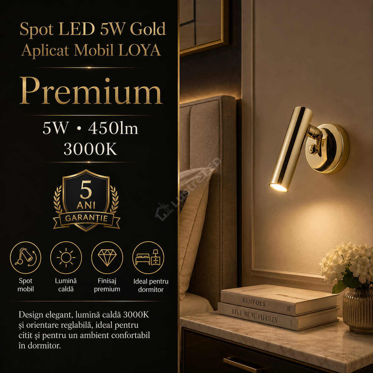 Spot LED 5W Gold Aplicat Mobil Kinkiet LOYA