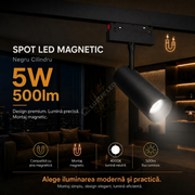 Spot LED 5W Magnetic Negru Cilindru
