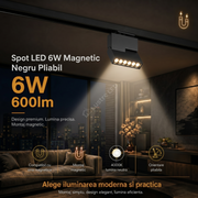 Spot LED 6W Magnetic Negru Pliabil