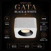 Spot LED Aplicat Patrat 3CCT Gata White & Black L9.8 x H6CM