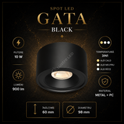 Spot LED Aplicat Rotund 3CCT Gata Black Ø9.8x6CM
