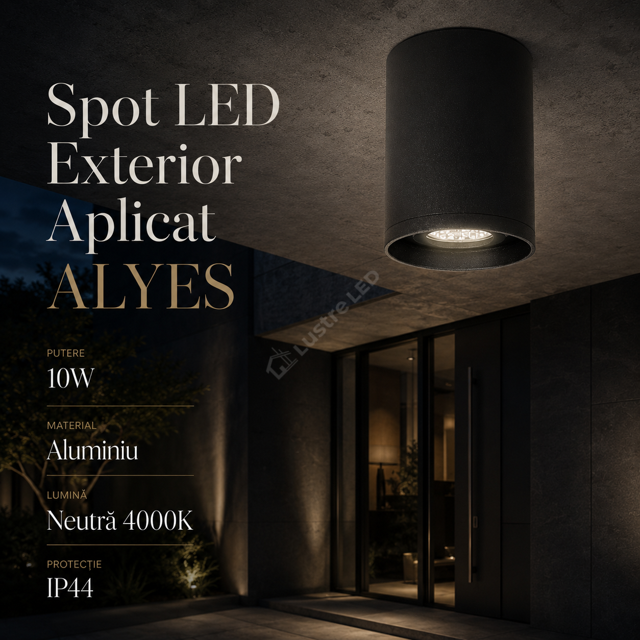 Spot LED Exterior Aplicat ALYES Black 10W 4000K IP44 Echivalent 75W