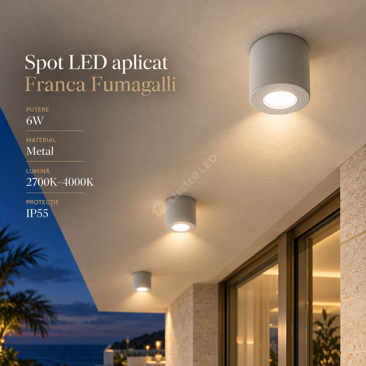 Spot LED Exterior Aplicat Franca Fumagalli Grey 6W 2700K-4000K IP55 Echivalent 60W