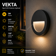 Spot LED Exterior Aplicat VEKTA Black 3W IP65 CCT Rotund