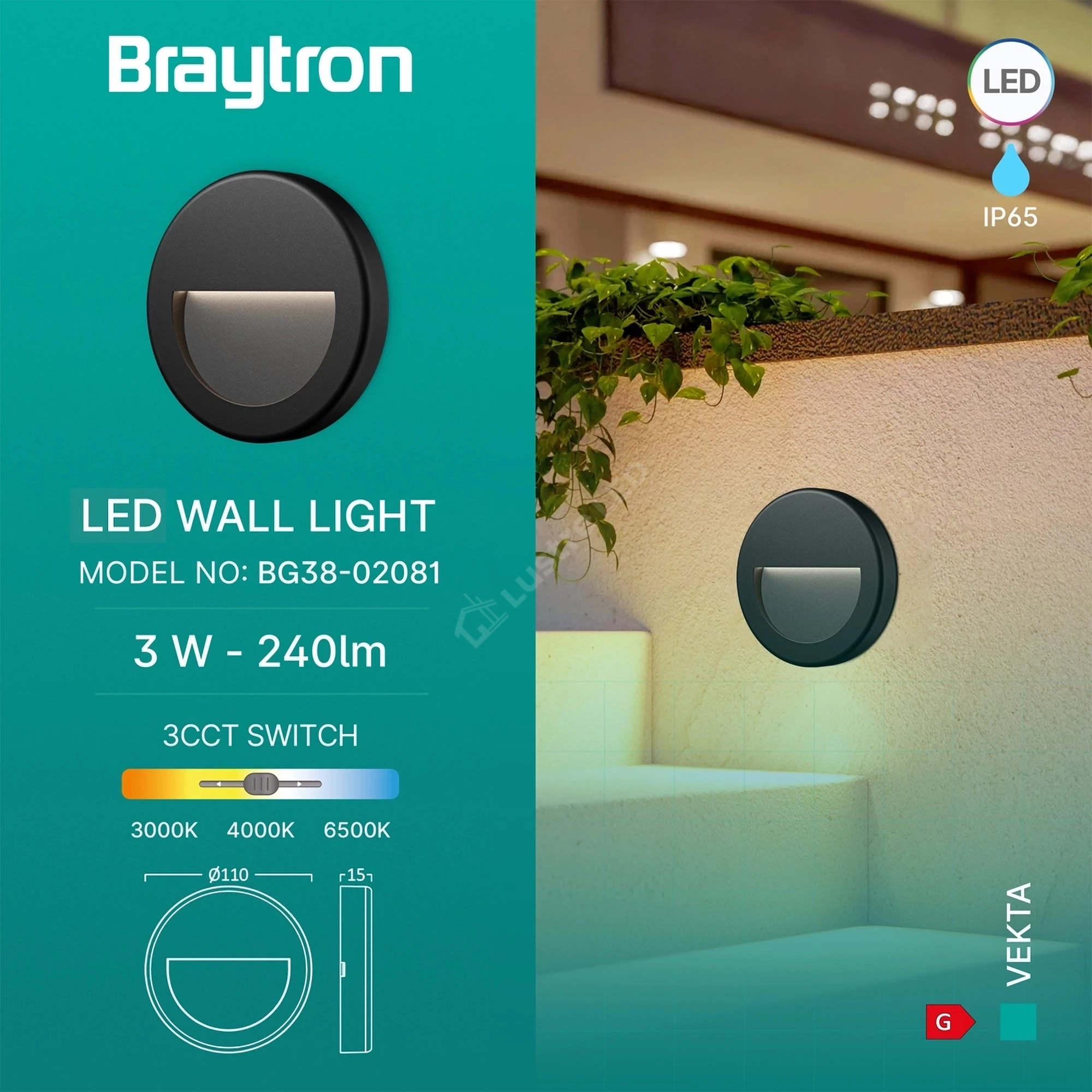 Spot LED Exterior Aplicat VEKTA Black 3W IP65 CCT Rotund