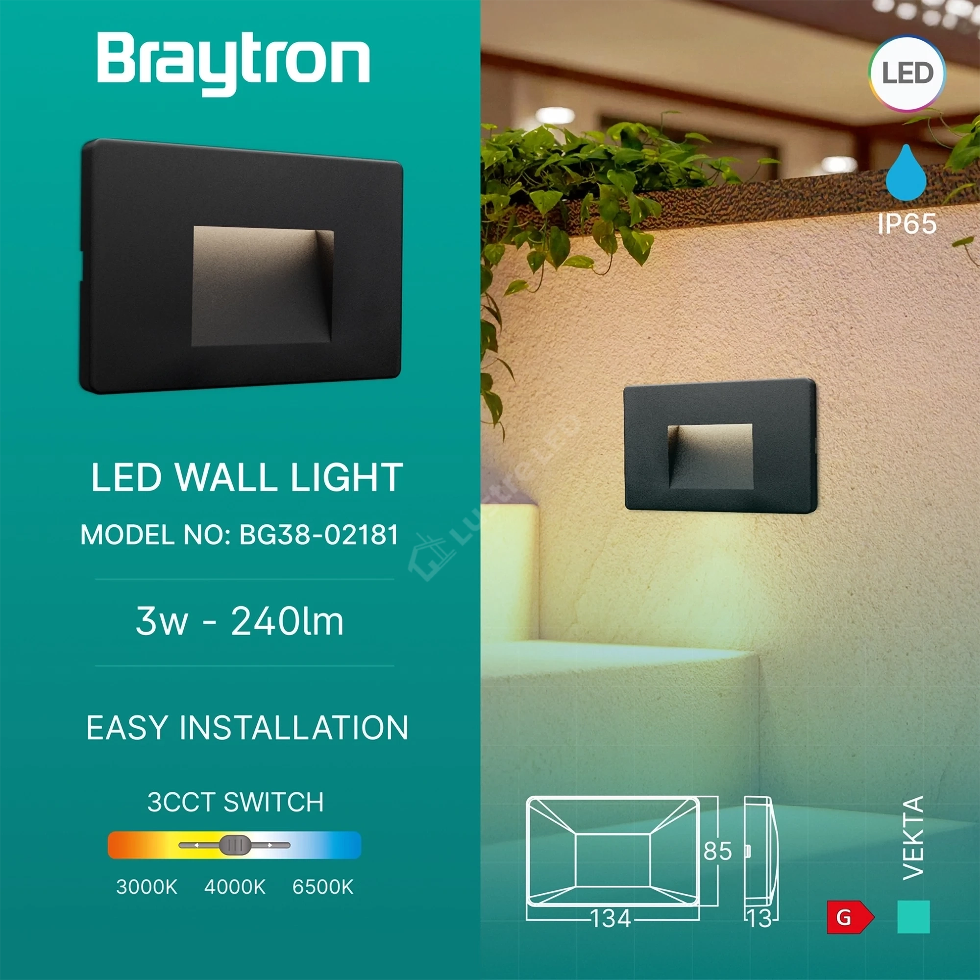 Spot LED Exterior Aplicat VEKTA Black Rectangle 3W IP65 CCT