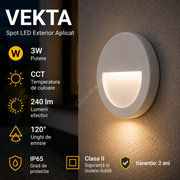 Spot LED Exterior Aplicat VEKTA White 3W IP65 CCT Rotund