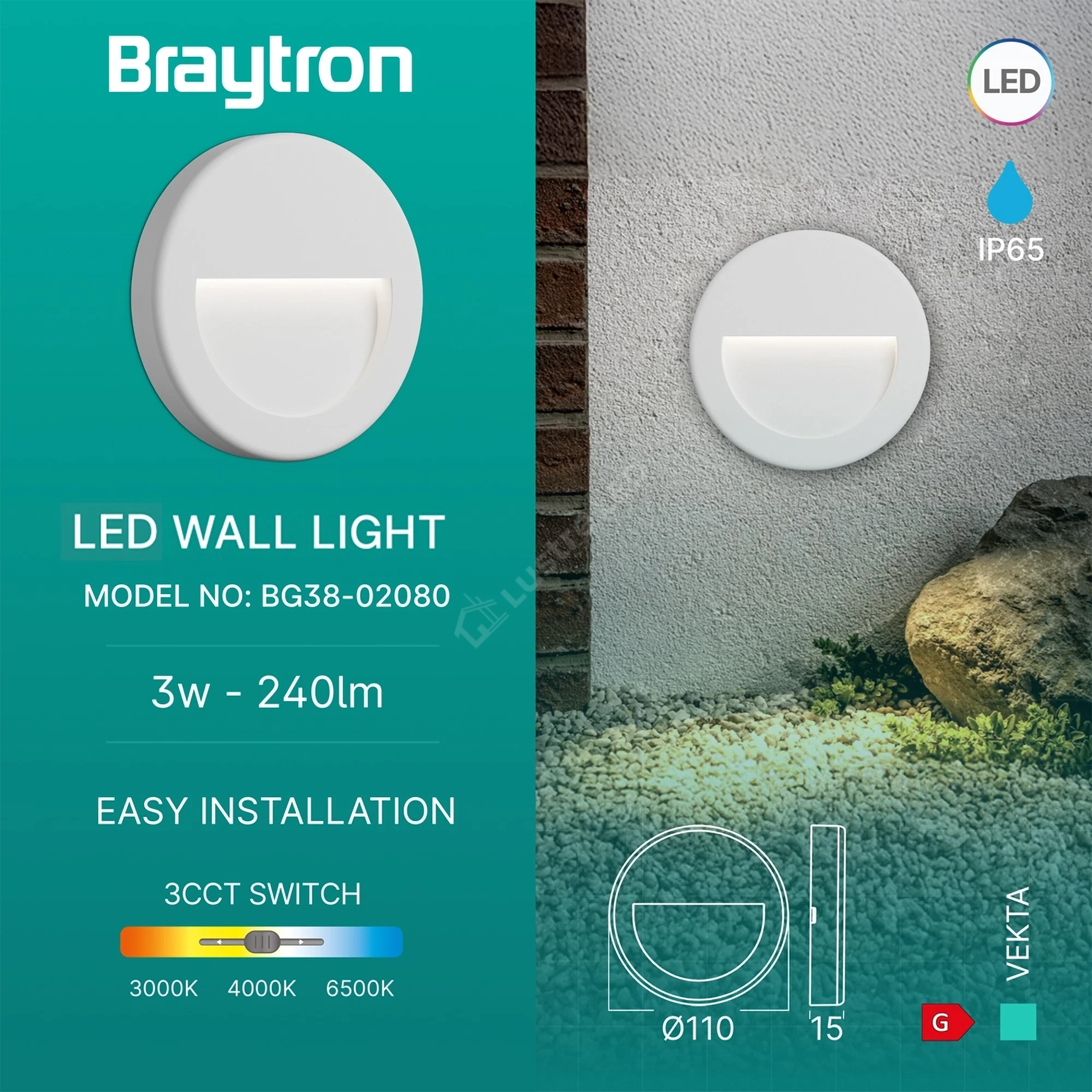 Spot LED Exterior Aplicat VEKTA White 3W IP65 CCT Rotund
