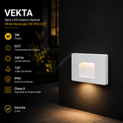 Spot LED Exterior Aplicat VEKTA White Rectangle 3W IP65 CCT