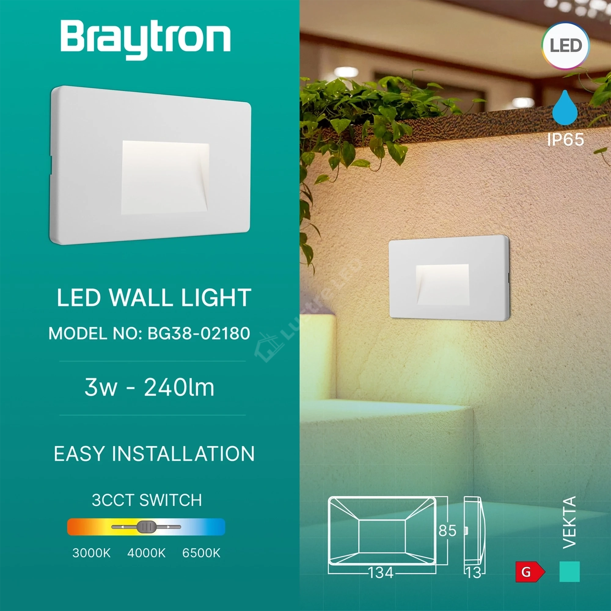 Spot LED Exterior Aplicat VEKTA White Rectangle 3W IP65 CCT