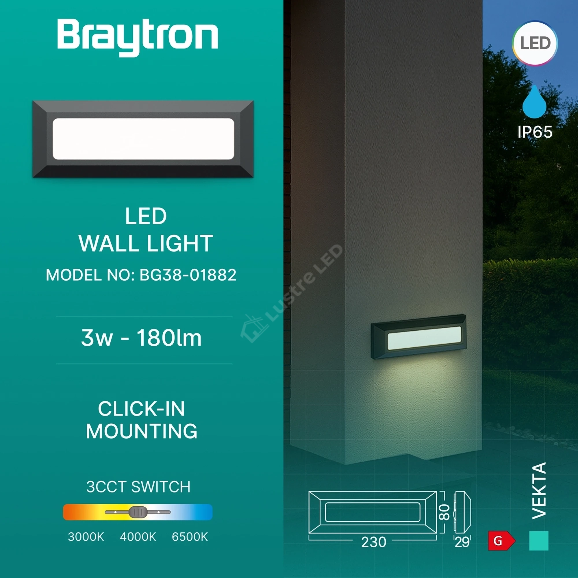 Spot LED Exterior Aplicat VEKTA WIDE Black 3W IP65 CCT