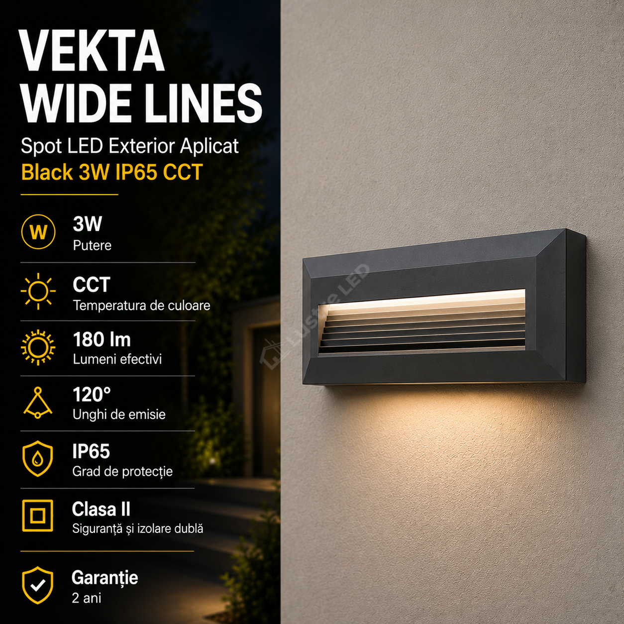 Spot LED Exterior Aplicat VEKTA WIDE LINES Grey 3W IP65 CCT