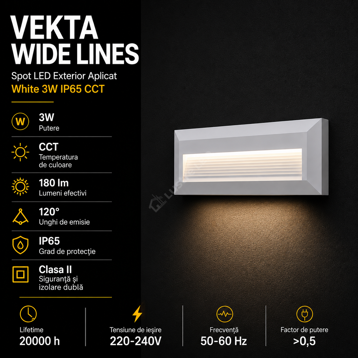 Spot LED Exterior Aplicat VEKTA WIDE LINES White 3W IP65 CCT