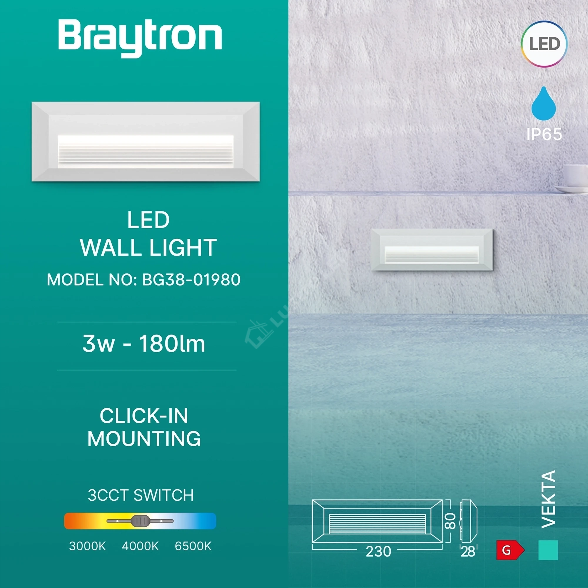 Spot LED Exterior Aplicat VEKTA WIDE LINES White 3W IP65 CCT