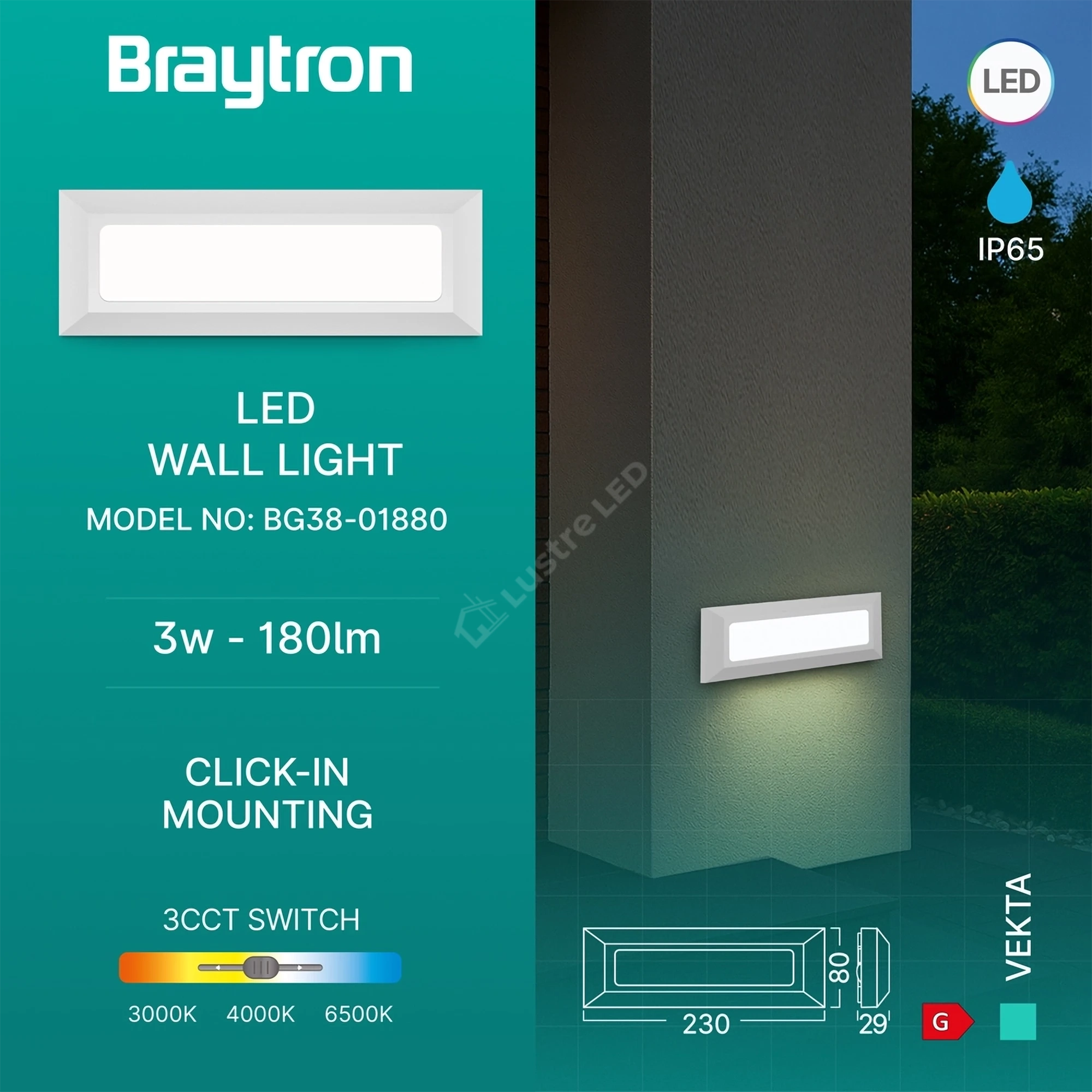 Spot LED Exterior Aplicat VEKTA WIDE White 3W IP65 CCT