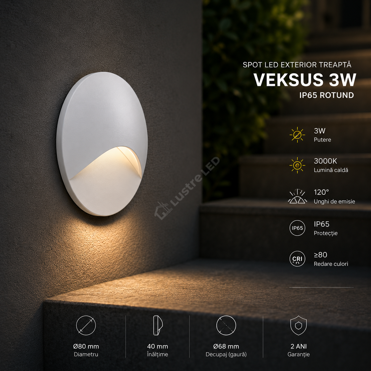 Spot LED Exterior Treapta VEKSUS White 3W IP65 Rotund