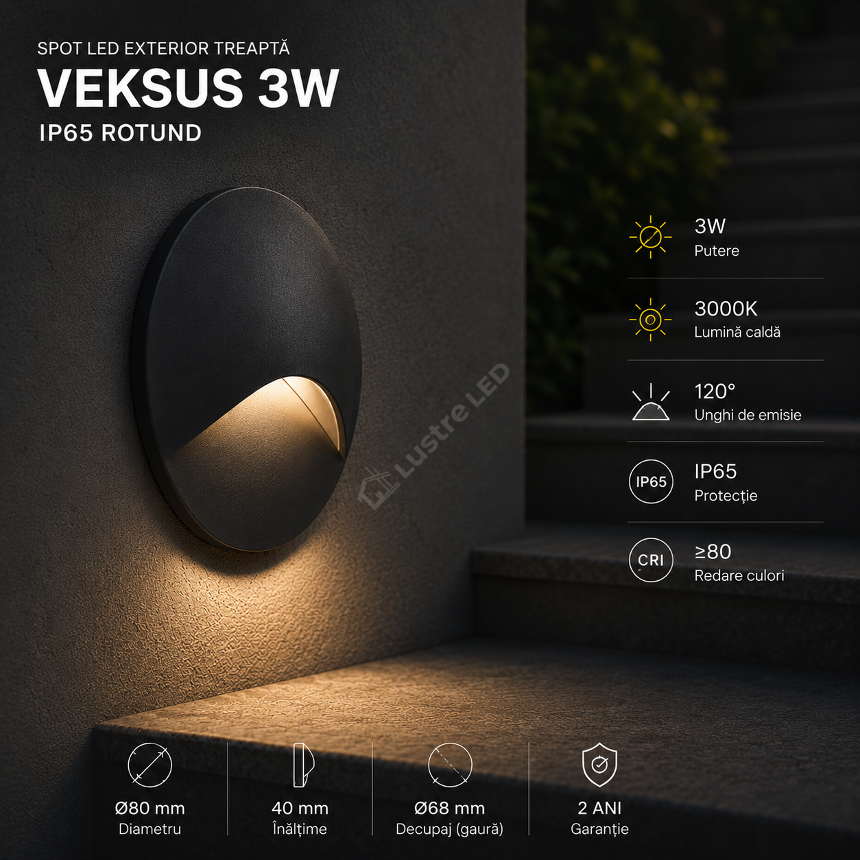 Spot LED Exterior Treapta VEKSUS Black 3W IP65 Rotund