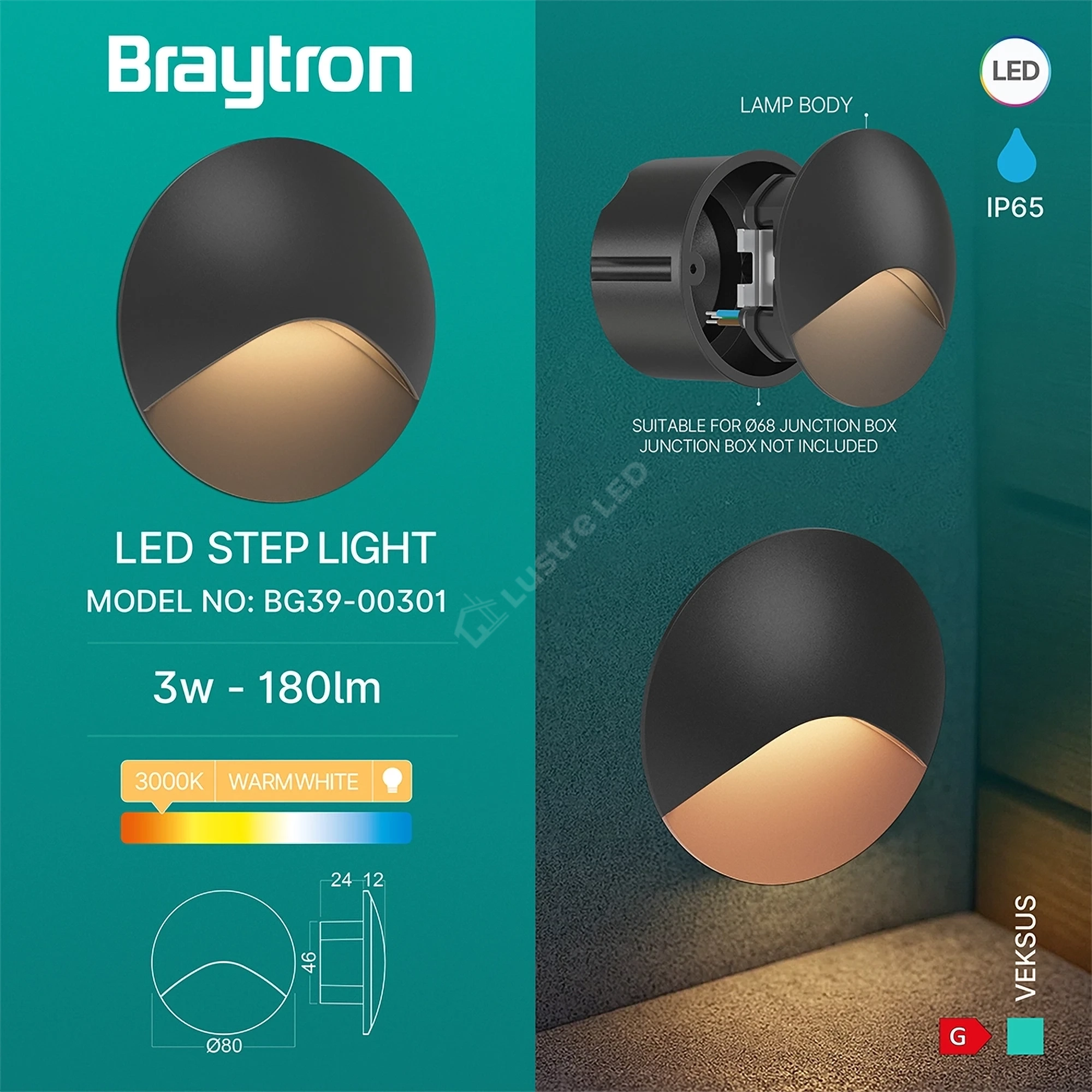 Spot LED Exterior Treapta VEKSUS Black 3W IP65 Rotund