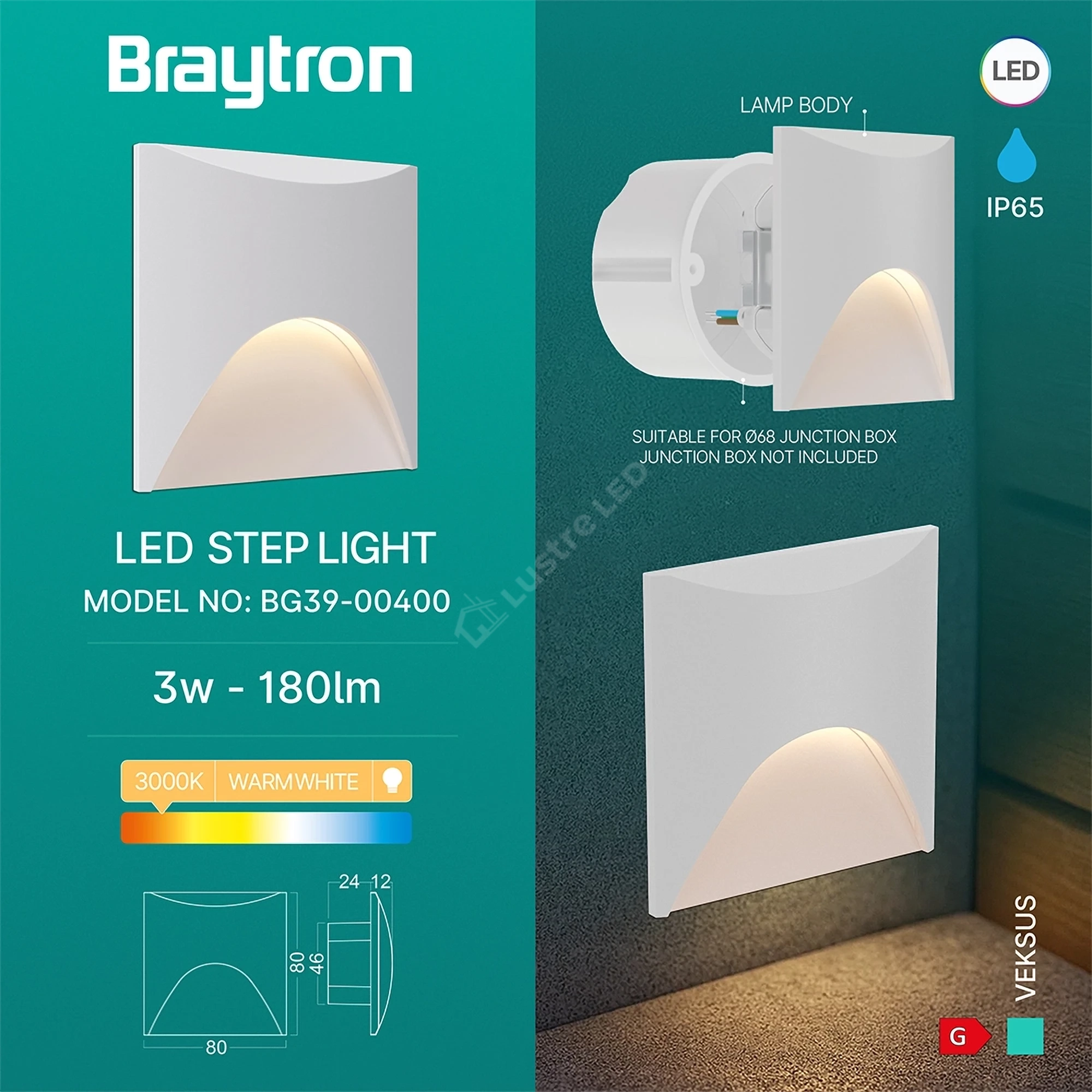 Spot LED Exterior Treapta VEKSUS White 3W IP65 Patrat
